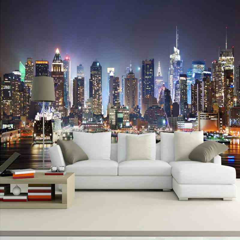 New York City Night Lights Photo Mural Wallpaper (SqM)