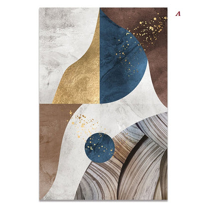 Nordic Modern Geometric Gold Canvas Prints | Minimalist Abstract Large Wall Art For Living Room Bedroom Modern Office Décor