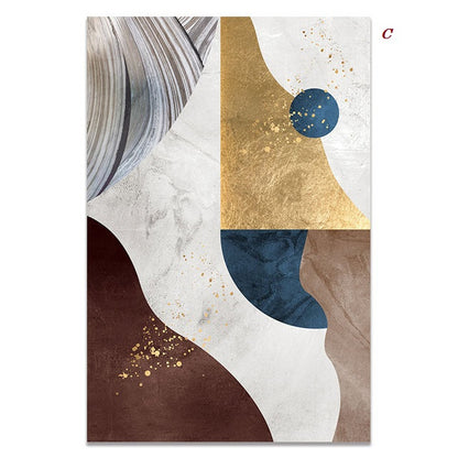 Nordic Modern Geometric Gold Canvas Prints | Minimalist Abstract Large Wall Art For Living Room Bedroom Modern Office Décor