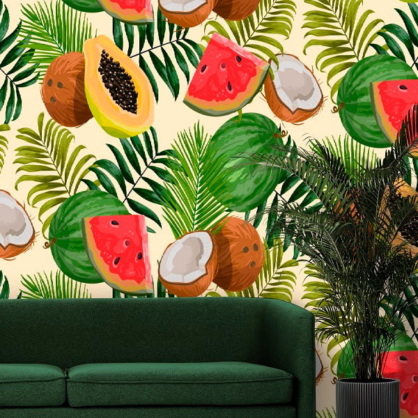 Tropical Fruits Pattern Mural Wallpaper (SqM)