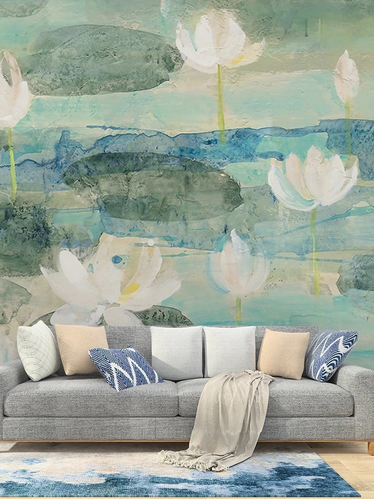 Pastel Lotus Watercolor Mural Wallpaper (SqM)