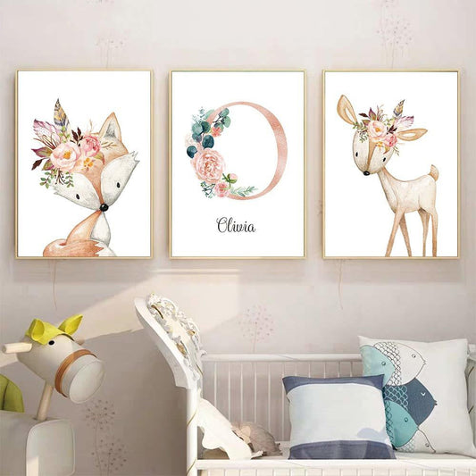 Woodland Animals Canvas Prints For Baby's Bedroom