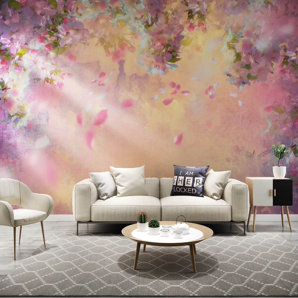 Pastel Pink Flowers Mural Wallpaper (SqM)