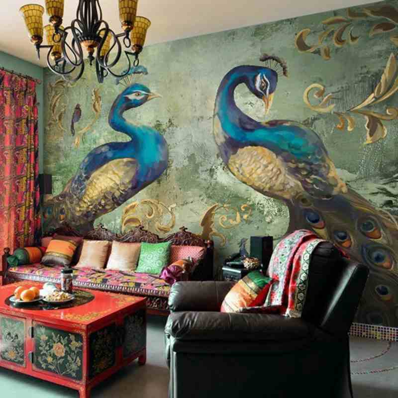 Retro Style Majestic Peacock Mural Wallpaper(SqM)
