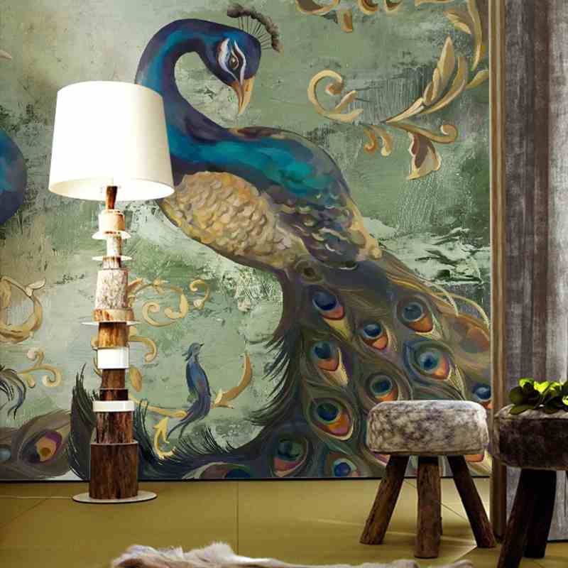 Retro Style Majestic Peacock Mural Wallpaper(SqM)