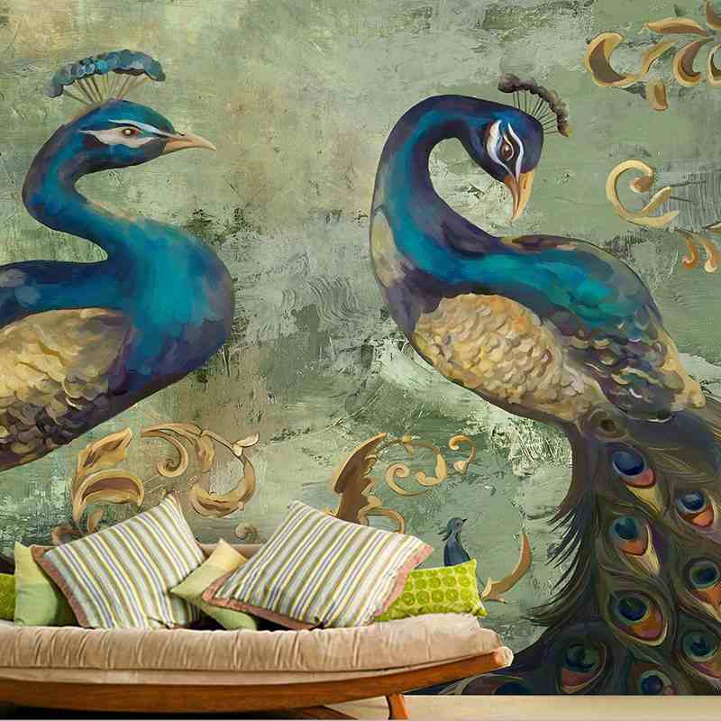 Retro Style Majestic Peacock Mural Wallpaper(SqM)