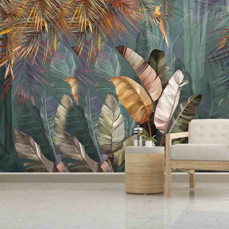 Retro Tropical Leaves Mural Wallpaper (SqM)