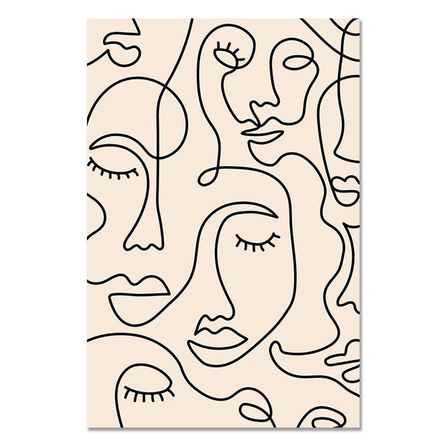 Abstract Single Face Line Art Canvas Prints | Minimalist Nordic Style Line Drawing Poster For Living Room Bedroom Modern Home Décor