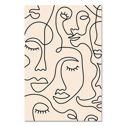 Abstract Single Face Line Art Canvas Prints | Minimalist Nordic Style Line Drawing Poster For Living Room Bedroom Modern Home Décor