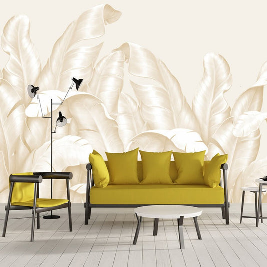 Neutral Large Banana Leaves Mural Wallpaper (SqM)