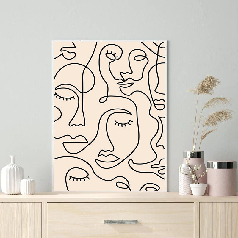 Abstract Single Face Line Art Canvas Prints | Minimalist Nordic Style Line Drawing Poster For Living Room Bedroom Modern Home Décor