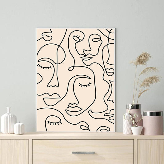 Abstract Single Face Line Art Canvas Prints | Minimalist Nordic Style Line Drawing Poster For Living Room Bedroom Modern Home Décor
