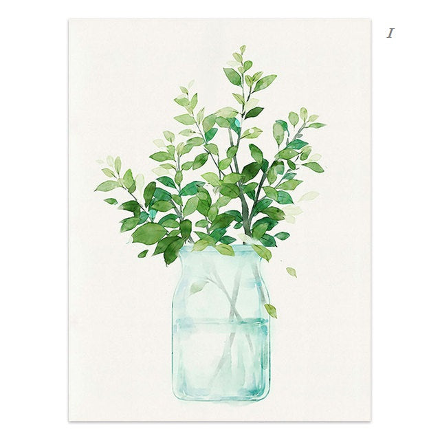 Minimalist Watercolor Plants and Flowers Canvas Prints | Nordic Botanical Floral Posters For Modern Living Room Kitchen Home Décor