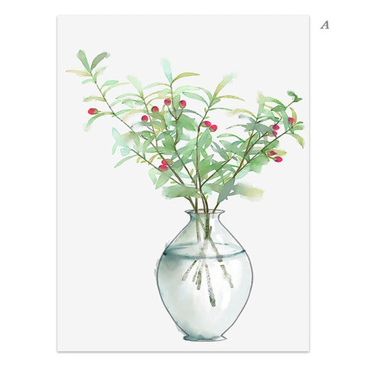Minimalist Watercolor Plants and Flowers Canvas Prints | Nordic Botanical Floral Posters For Modern Living Room Kitchen Home Décor