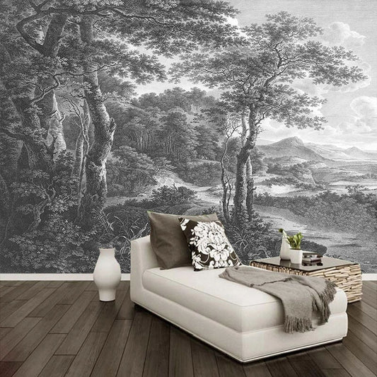 Black and White Forest Mural Wallpaper (SqM)