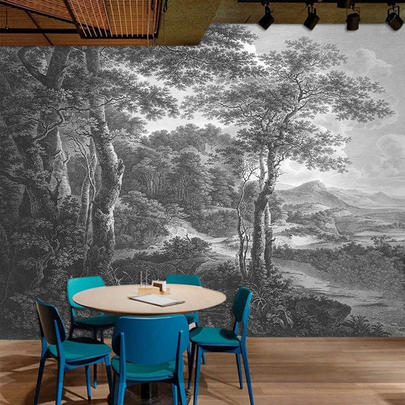 Black and White Forest Mural Wallpaper (SqM)