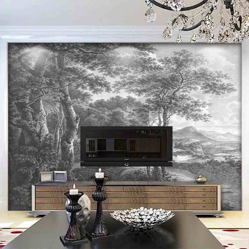 Black and White Forest Mural Wallpaper (SqM)