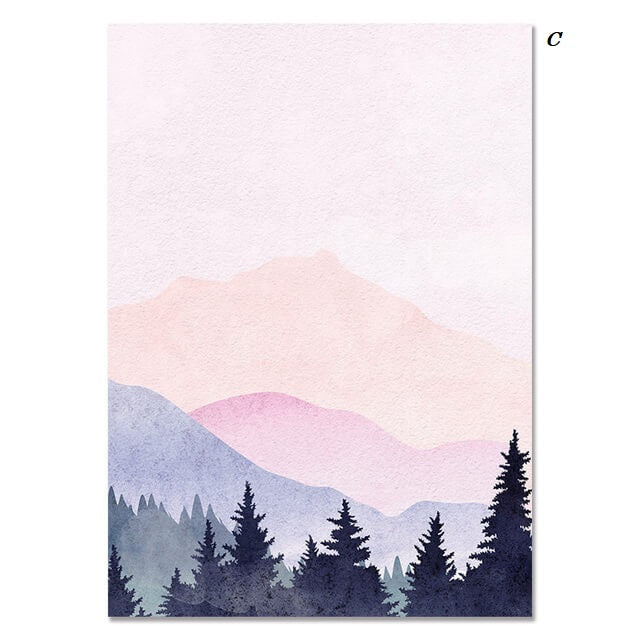 Watercolor Mountain Canvas Prints | Nordic Style Minimalist Wall Art Nature Poster For Living Room Bedroom Modern Home Décor