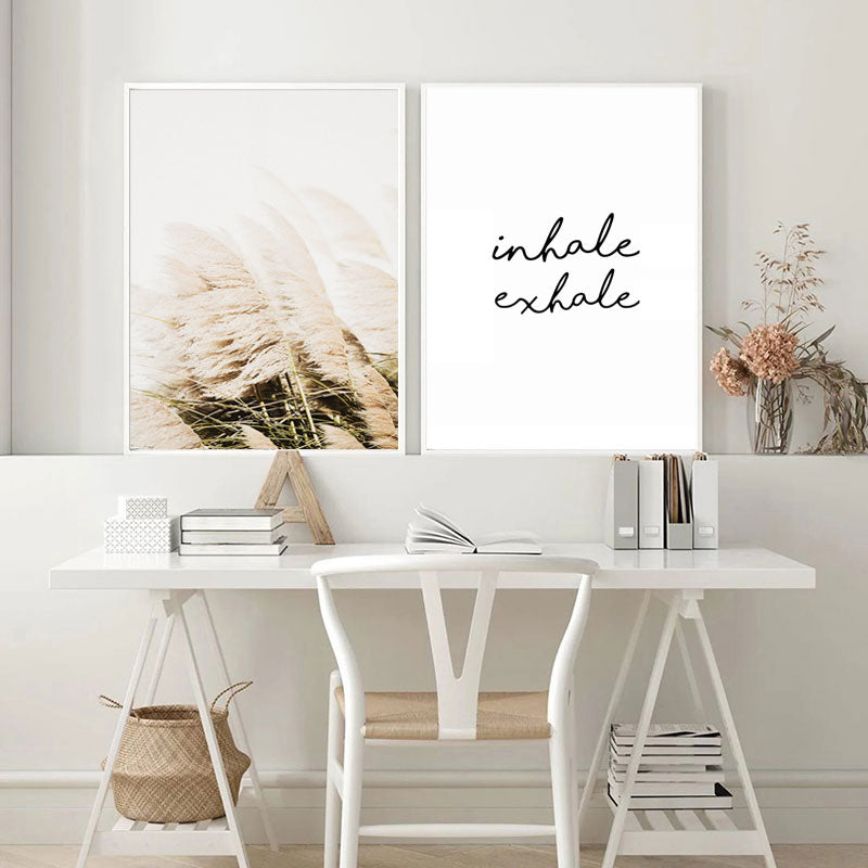 Yoga Namaste Pampas Grass Canvas Prints | Minimalist Inspirational Nordic Wall Art For Living Room Bedroom Yoga Salon Décor