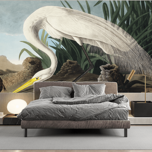 White Heron by J.J. Audubon Mural Wallpaper (SqM)