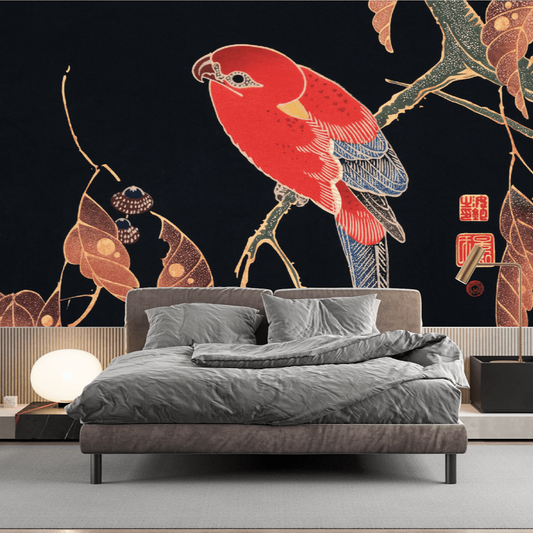 Red Parrot on the Branch Mural Wallpaper (SqM)