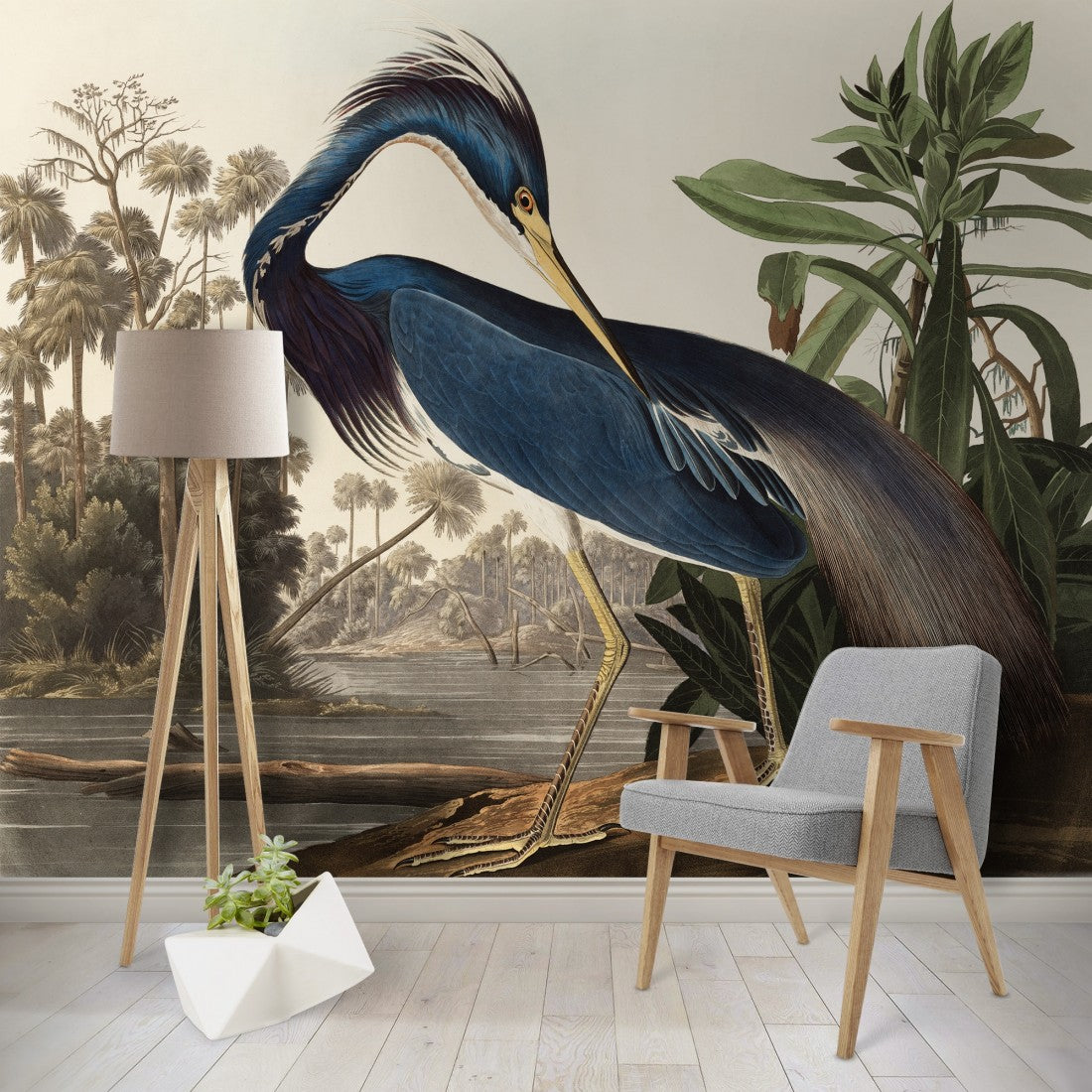 Blue Heron by J.J. Audubon Mural Wallpaper (SqM)
