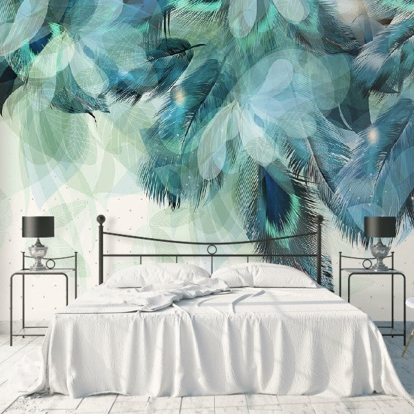 Peacock Azure Feathers Mural Wallpaper (SqM)