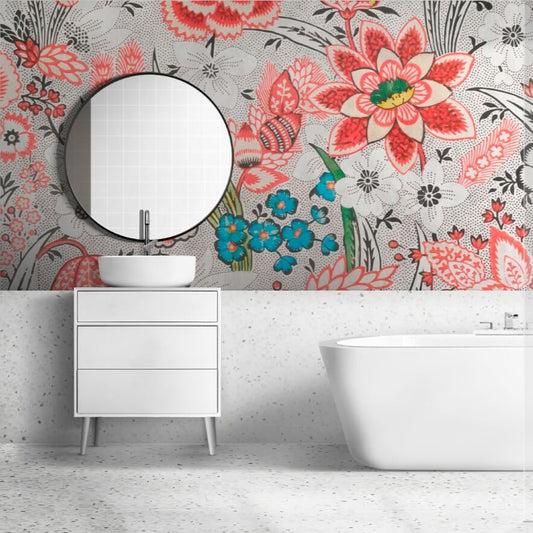 Blooming Red Flowers Mural Wallpaper (SqM)