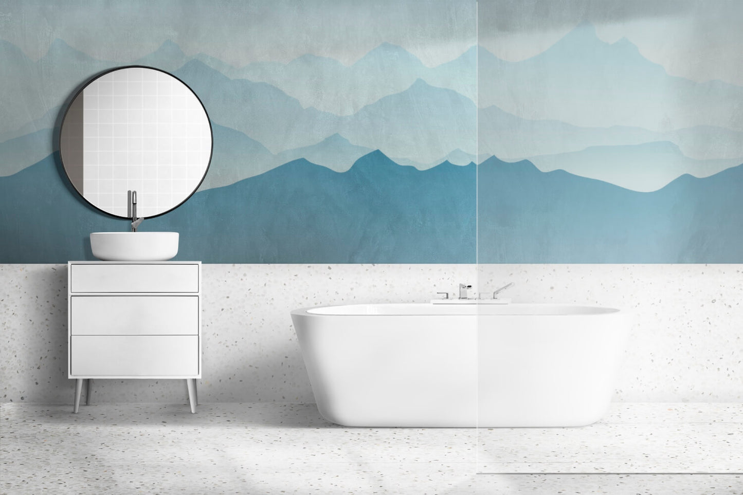 Minimalist Blue Mountain Landscape Ombre Mural Wallpaper (SqM)