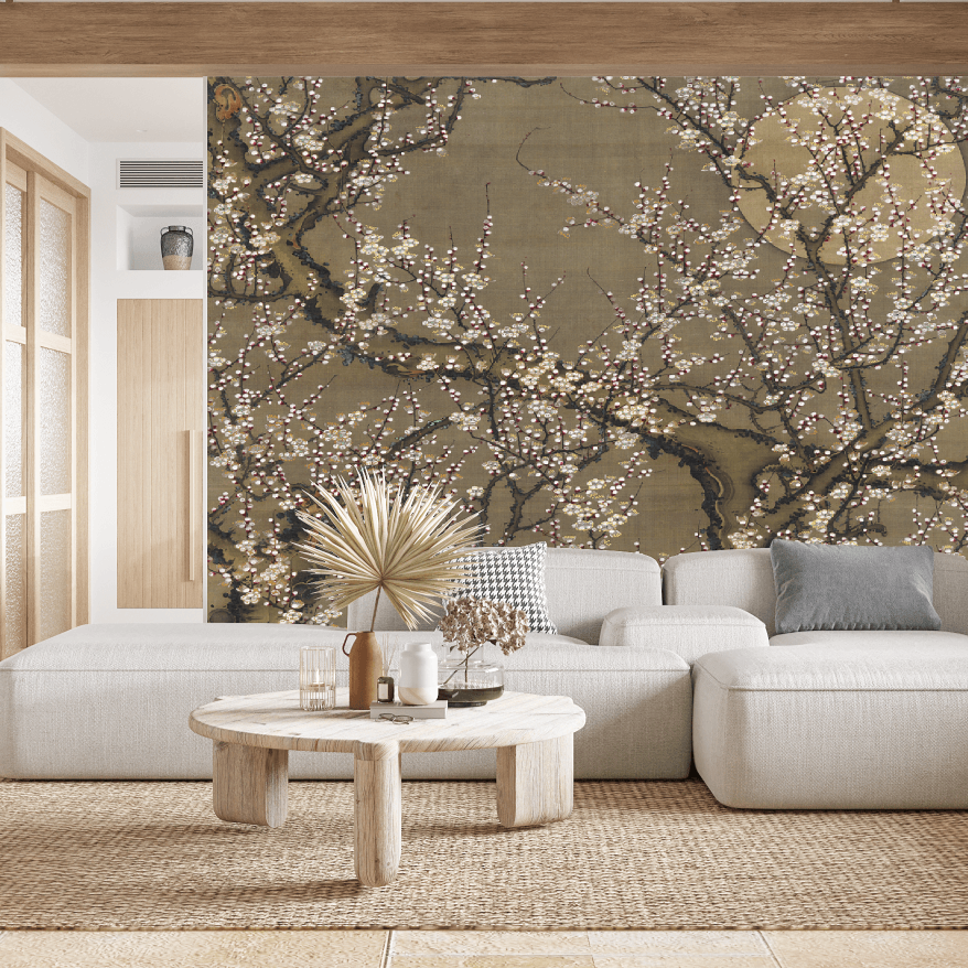 White Plump Blossom Mural Wallpaper (SqM)