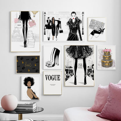 New York Vogue Fashion Canvas Prints | Handbag & Heels Glamour Wall Art Boutique For Designer Home Décor