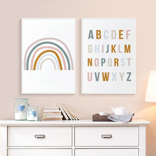 Rainbow Alphabet Nursery Cute ABC Canvas Prints | Minimalist Pictures For Baby's Room Kids Room Wall Décor