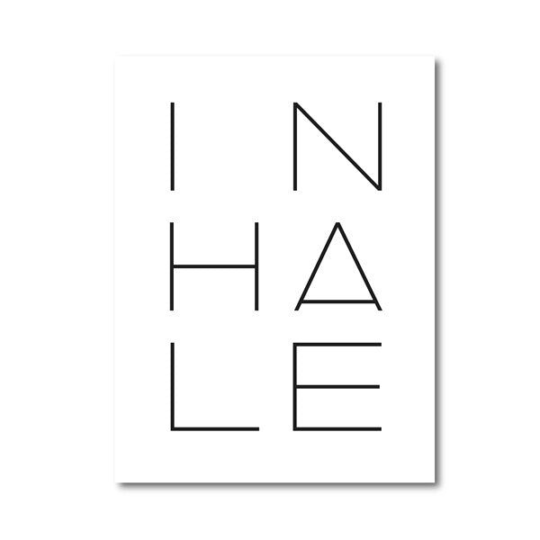 Inhale Exhale Black & White Minimalist Canvas Prints | Meditation Modern Typographic Wall Art For Bedroom Yoga Studio Décor