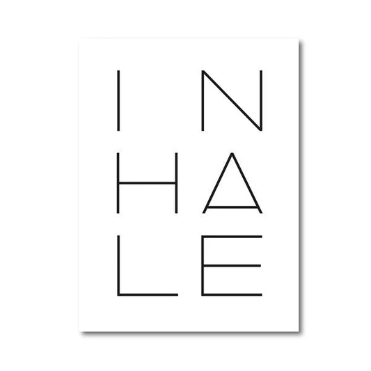 Inhale Exhale Black & White Minimalist Canvas Prints | Meditation Modern Typographic Wall Art For Bedroom Yoga Studio Décor