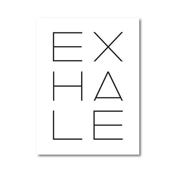 Inhale Exhale Black & White Minimalist Canvas Prints | Meditation Modern Typographic Wall Art For Bedroom Yoga Studio Décor