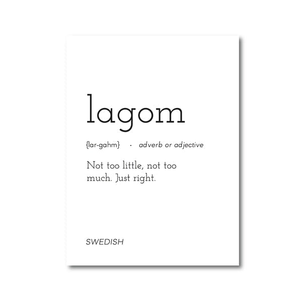 Hygge Lagom Definition Minimalist Nordic Canvas Print | Black White Scandinavian Lifestyle Quotes Posters For Modern Home Office