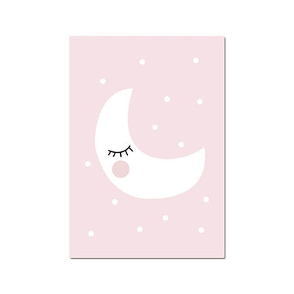 Pink Moon Star Cloud Canvas Prints | Cute Minimalist Posters For Kid's Bedroom Nursery Wall Art Decoration