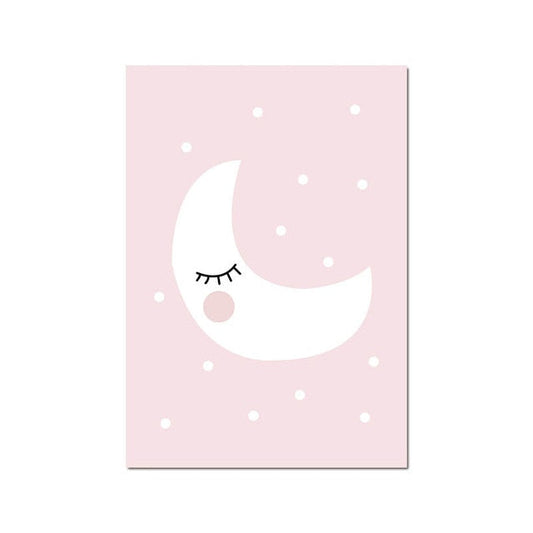 Pink Moon Star Cloud Canvas Prints | Cute Minimalist Posters For Kid's Bedroom Nursery Wall Art Decoration