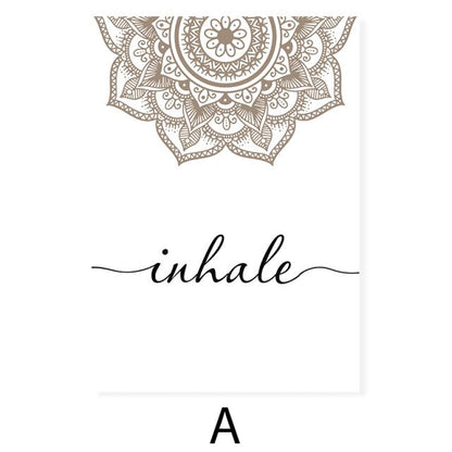 Scandinavian Floral Mandala Wall Art Inhale Exhale Quotation Posters For Meditation Yoga Inspirational Minimalist Nordic Canvas Print Home Decor