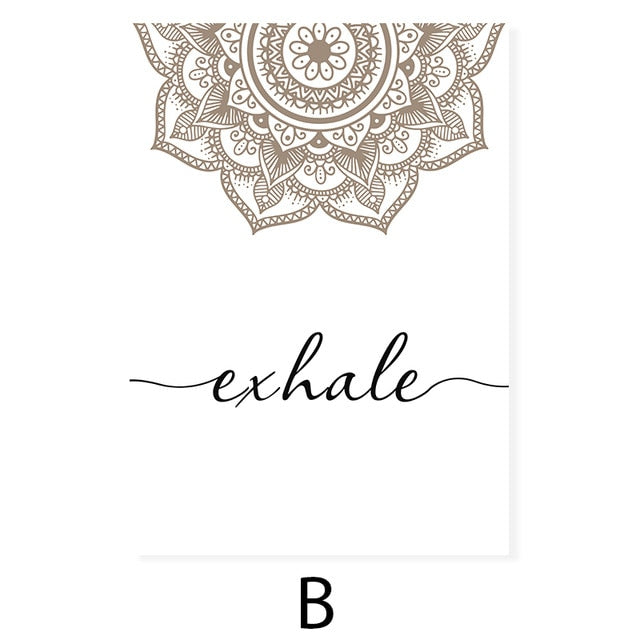 Scandinavian Floral Mandala Wall Art Inhale Exhale Quotation Posters For Meditation Yoga Inspirational Minimalist Nordic Canvas Print Home Decor