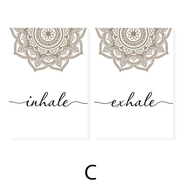 Scandinavian Floral Mandala Wall Art Inhale Exhale Quotation Posters For Meditation Yoga Inspirational Minimalist Nordic Canvas Print Home Decor