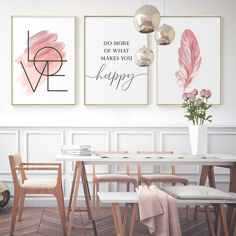 Do More Of What Makes You Happy Quote Blush Pink Canvas Prints | Inspirational Fashion Posters For Girls Room Nordic Style Minimalist Home Wall Art Decor