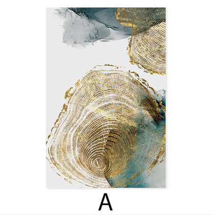 Golden Tree Of Life Leaf Wood Rings Canvas Prints | Nordic Abstract Botanic Organic Nature Wall Art  For Modern Living Room Home Décor