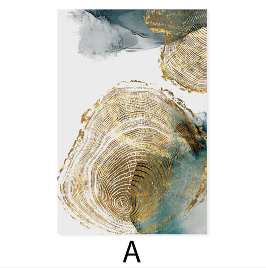 Golden Tree Of Life Leaf Wood Rings Canvas Prints | Nordic Abstract Botanic Organic Nature Wall Art  For Modern Living Room Home Décor