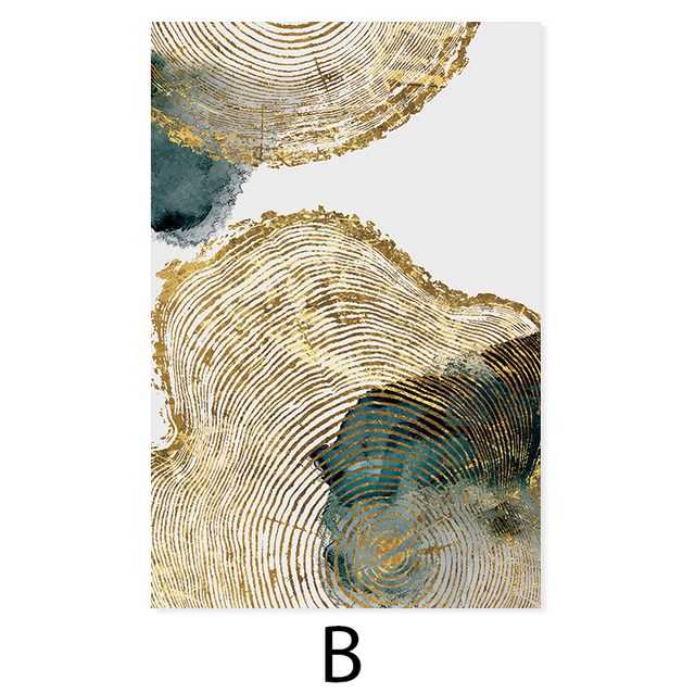 Golden Tree Of Life Leaf Wood Rings Canvas Prints | Nordic Abstract Botanic Organic Nature Wall Art  For Modern Living Room Home Décor