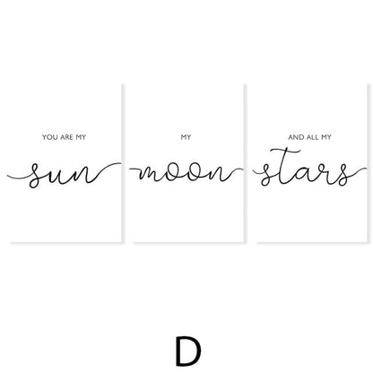 My Sun My Moon My Stars Quote Canvas Prints Black White Minimalist Nordic Style Wall Art Decor