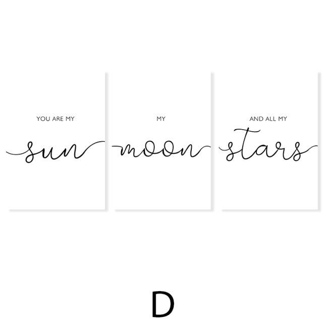 My Sun My Moon My Stars Quote Canvas Prints Black White Minimalist Nordic Style Wall Art Decor