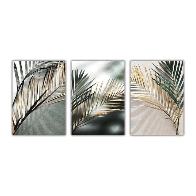 Golden Palm Leaves Canvas Prints Modern Tropical Botanical Wall Art For Living Room Dining Room Scandinavian Style Interiors Home Decor