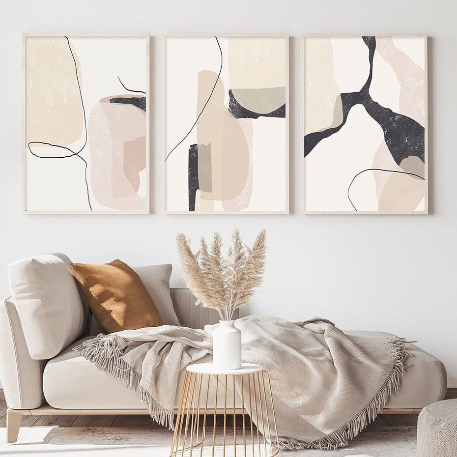 Scandinavian Abstract Neutral Color Canvas Prints Natural Hues Modern Wall Art For Living Room Dining Room Contemporary Home Decor