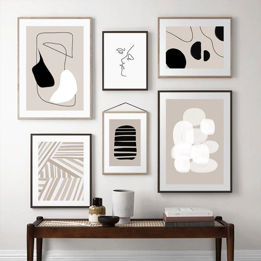 Abstract Minimalist Line Art Canvas Prints Neutral Colors Fine Art For Living Room Dining Room Scandinavian Style Wall Art Decor